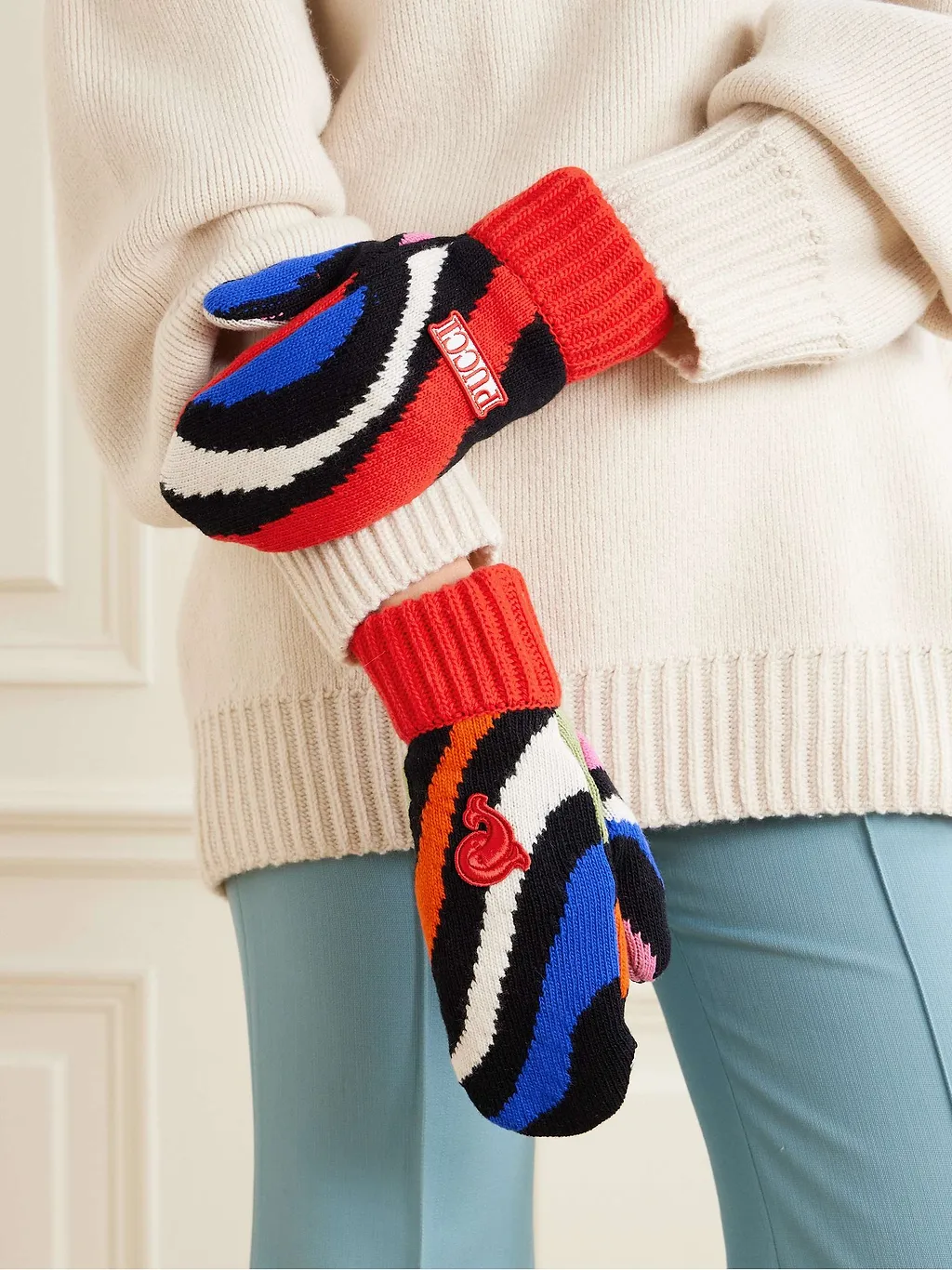 Appliqué Wool Jacquard Gloves