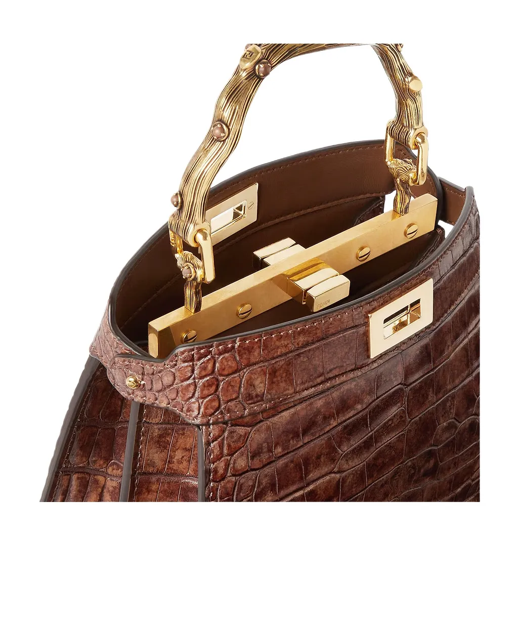 Light Brown Stonewash Effect Crocodile Leather Bag