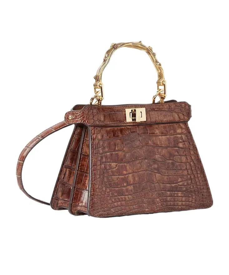 Light Brown Stonewash Effect Crocodile Leather Bag
