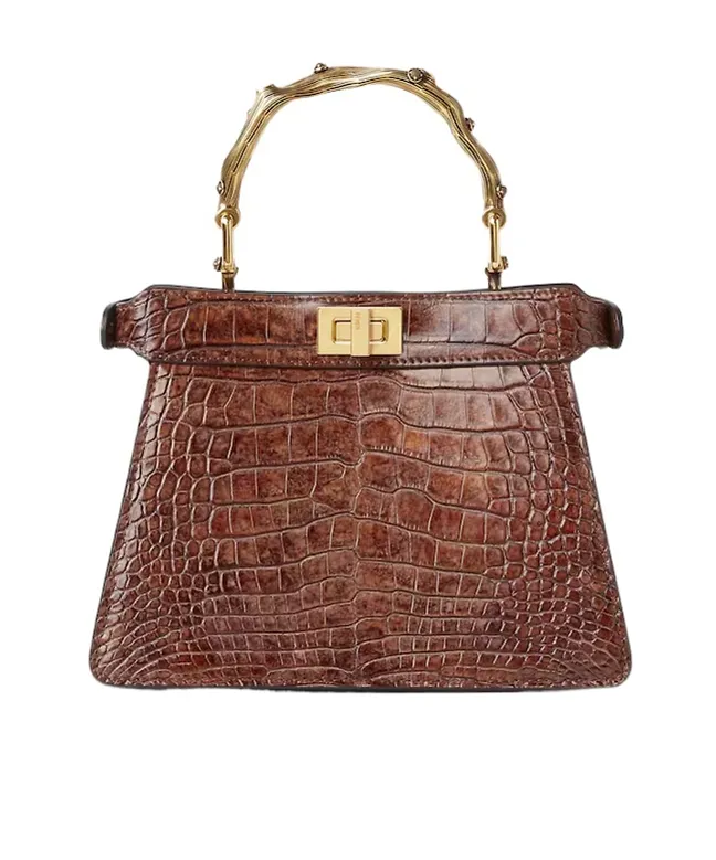 Light Brown Stonewash Effect Crocodile Leather Bag