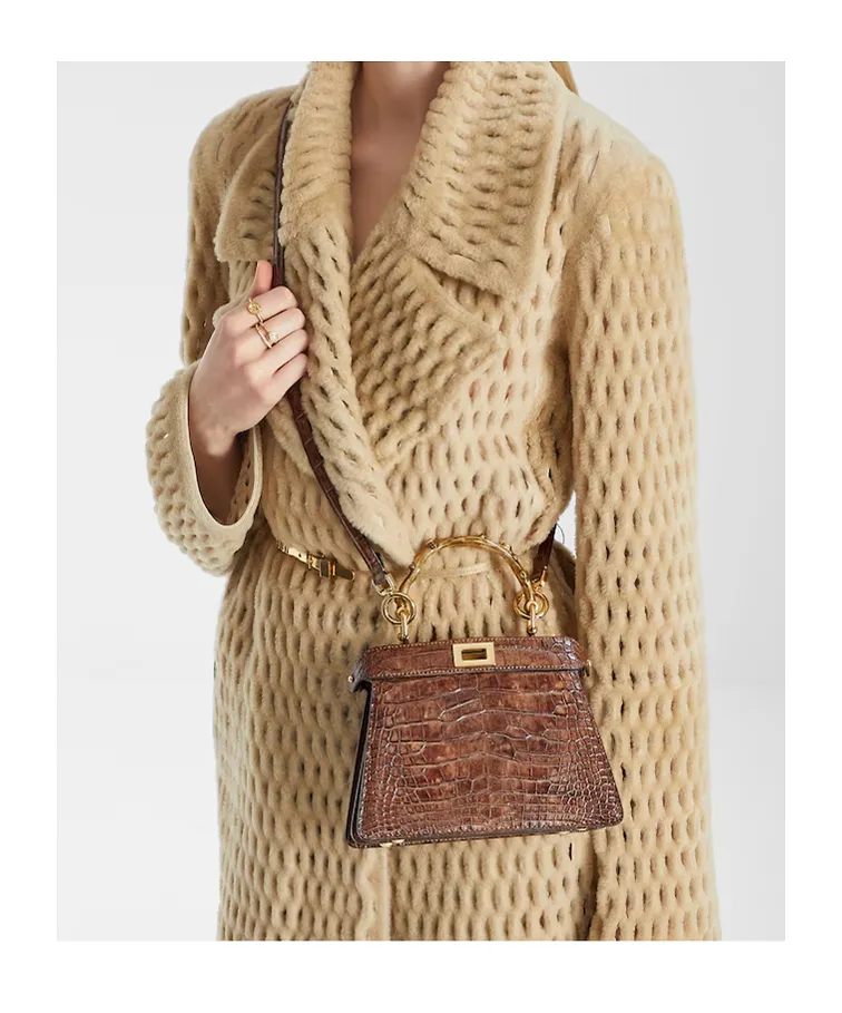 Light Brown Stonewash Effect Crocodile Leather Bag