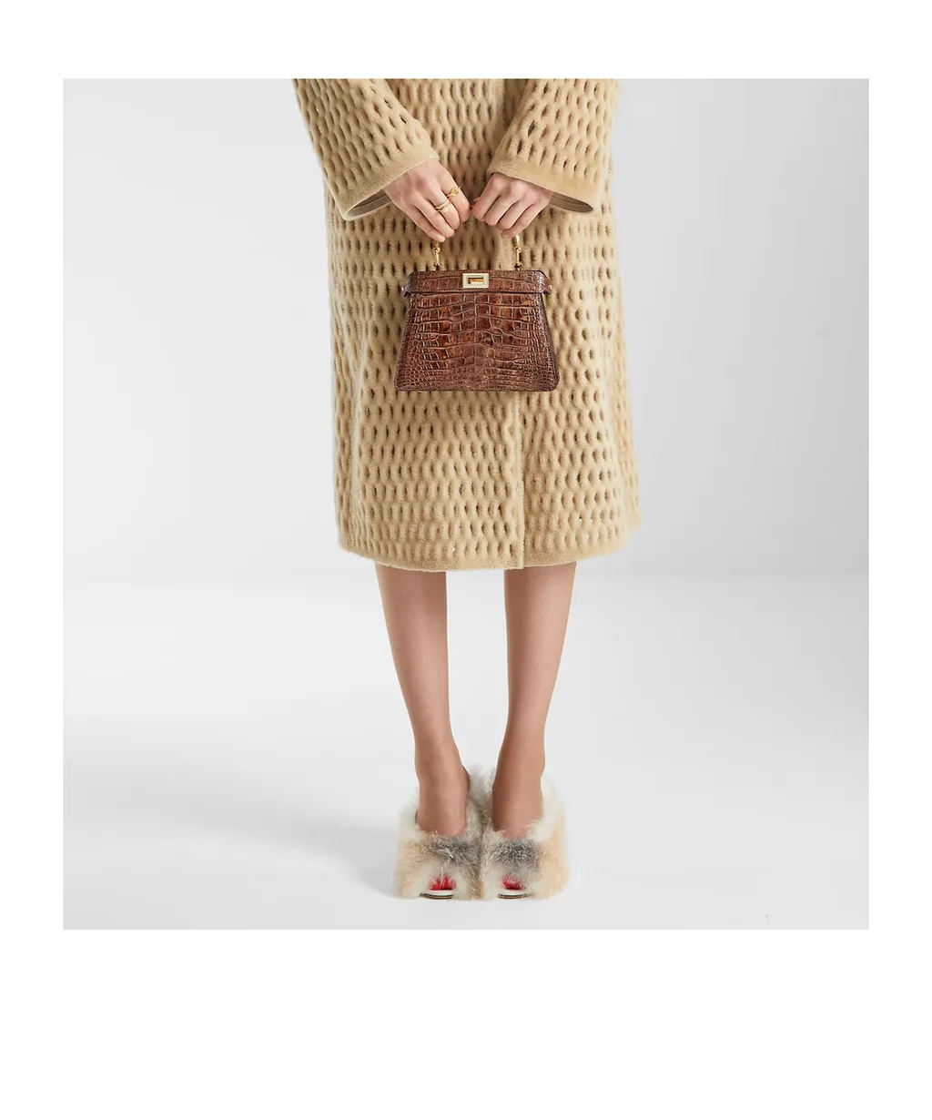 Light Brown Stonewash Effect Crocodile Leather Bag
