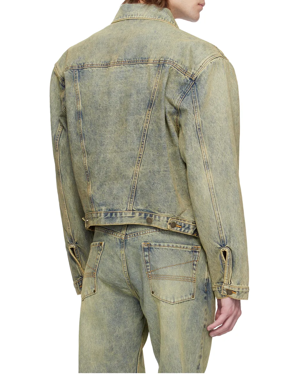 Entire Studios Shrunken Buttoned Distressed Denim Jacket