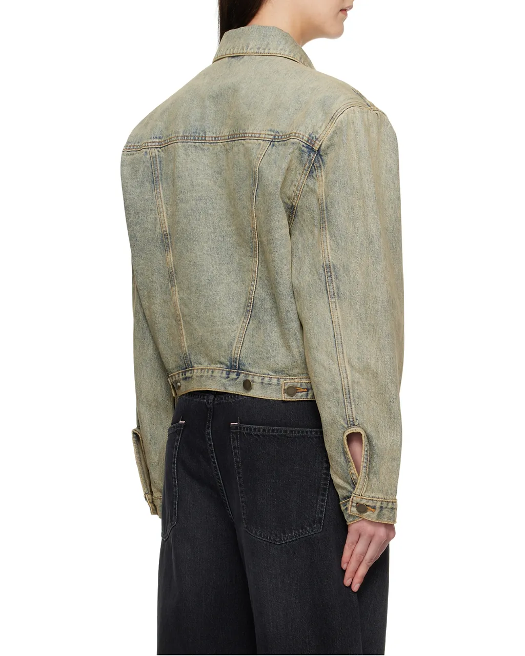 Entire Studios Shrunken Buttoned Distressed Denim Jacket