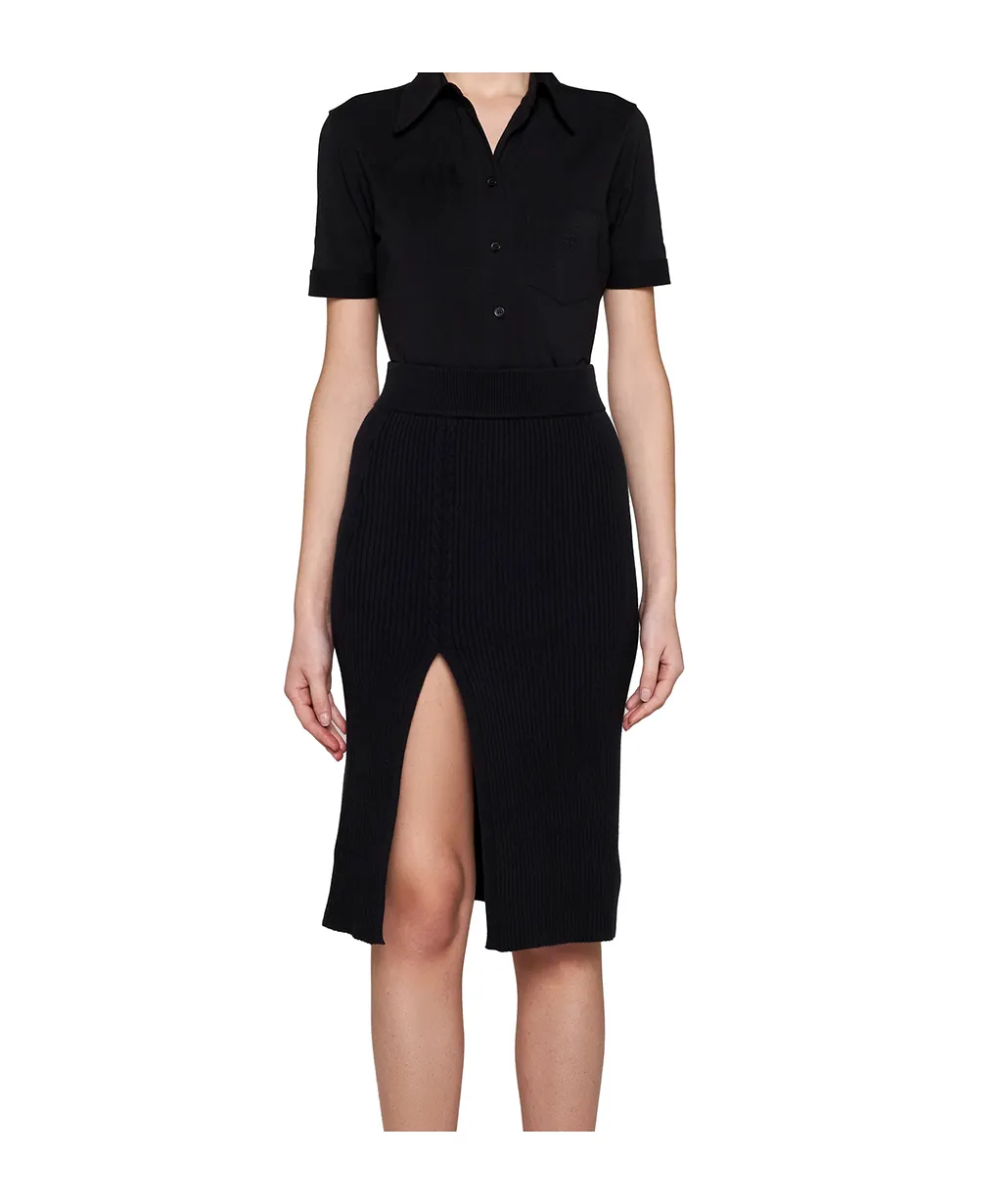Front-Slit Ribbed Midi Skirt