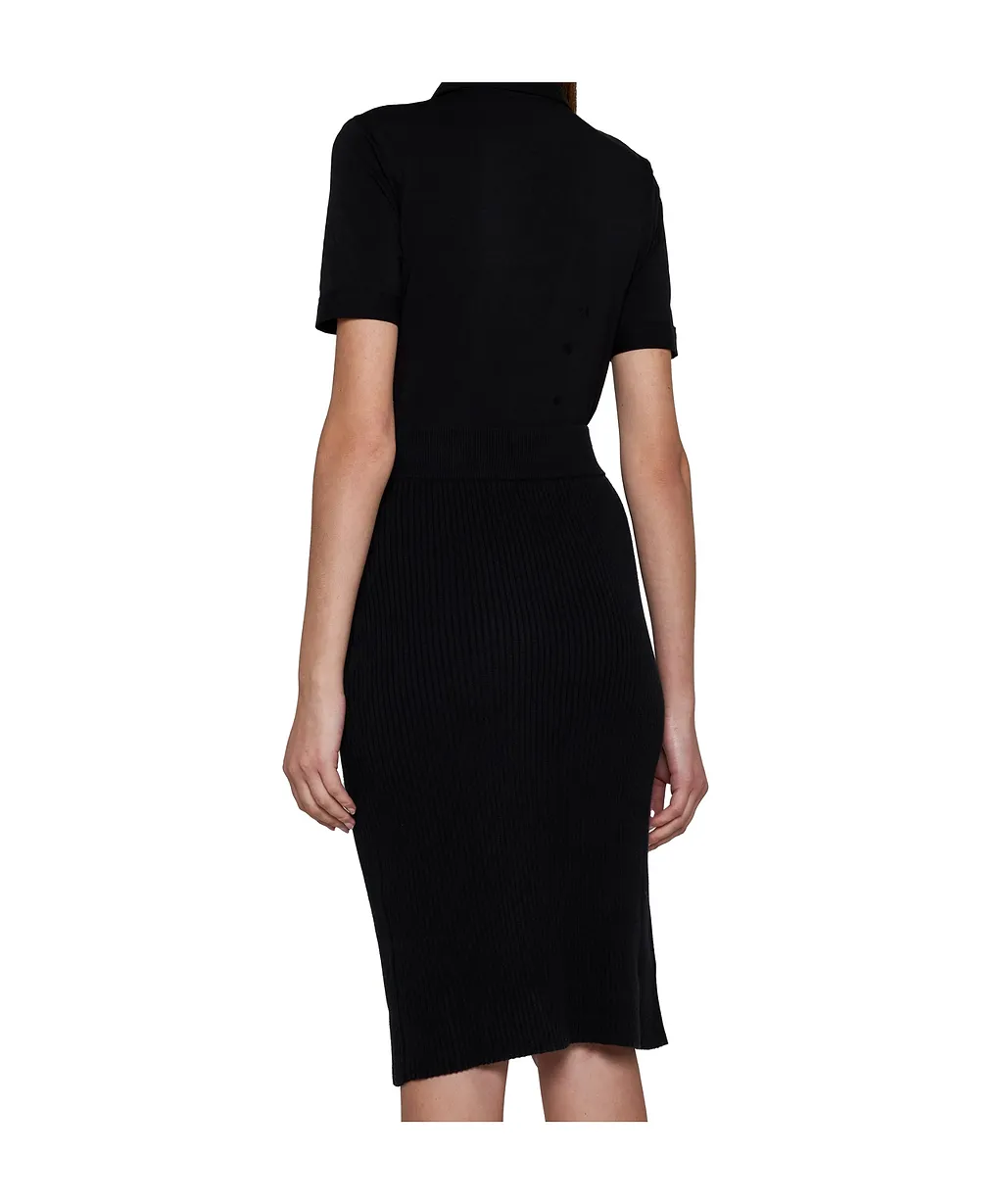 Front-Slit Ribbed Midi Skirt