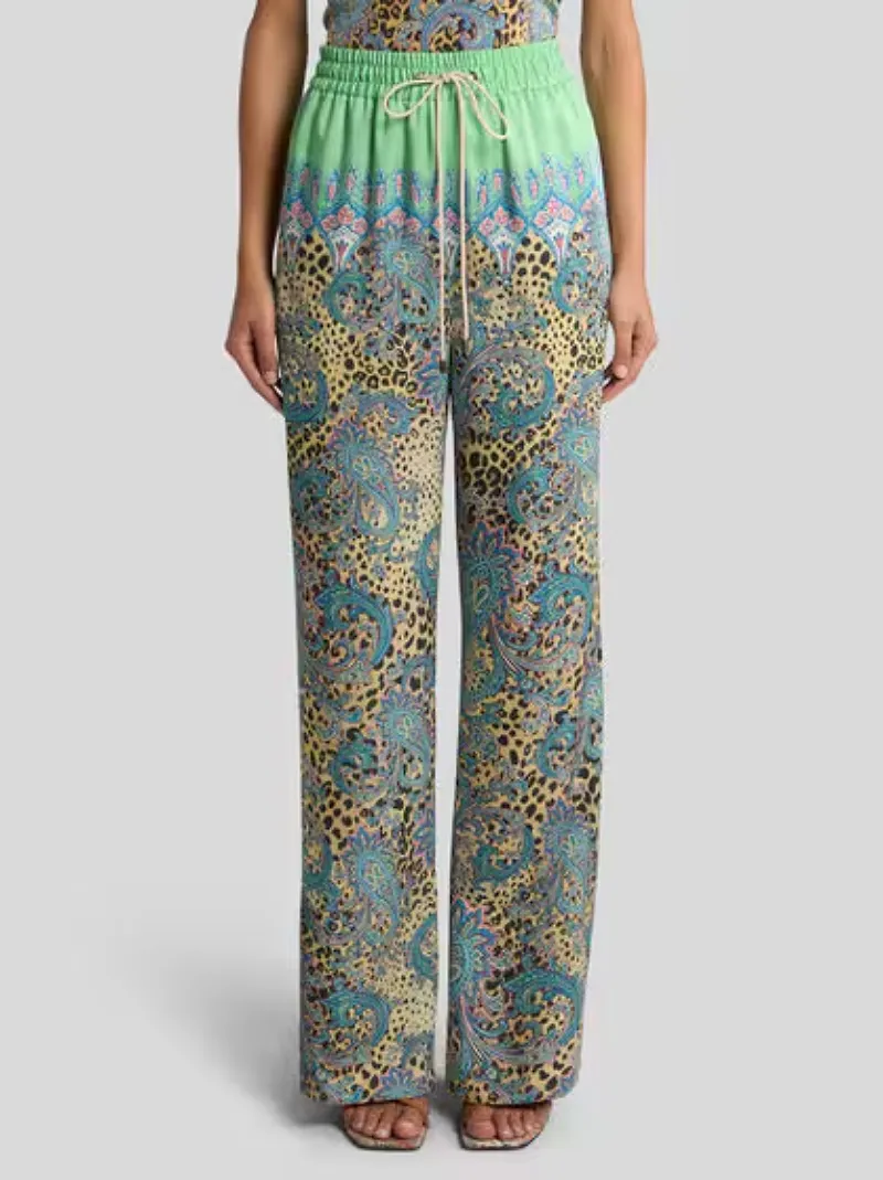 Wide-Leg Trousers With Placed Paisley And Animal Print