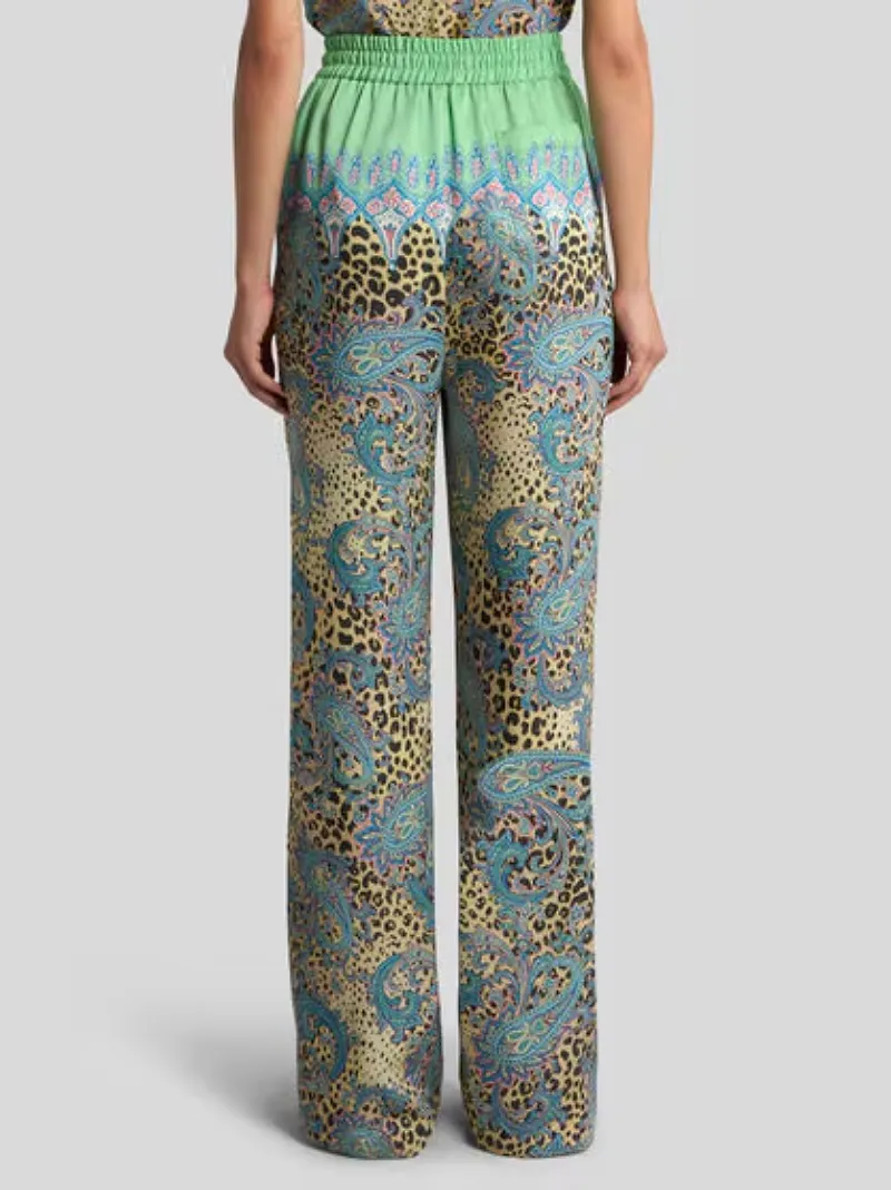Wide-Leg Trousers With Placed Paisley And Animal Print