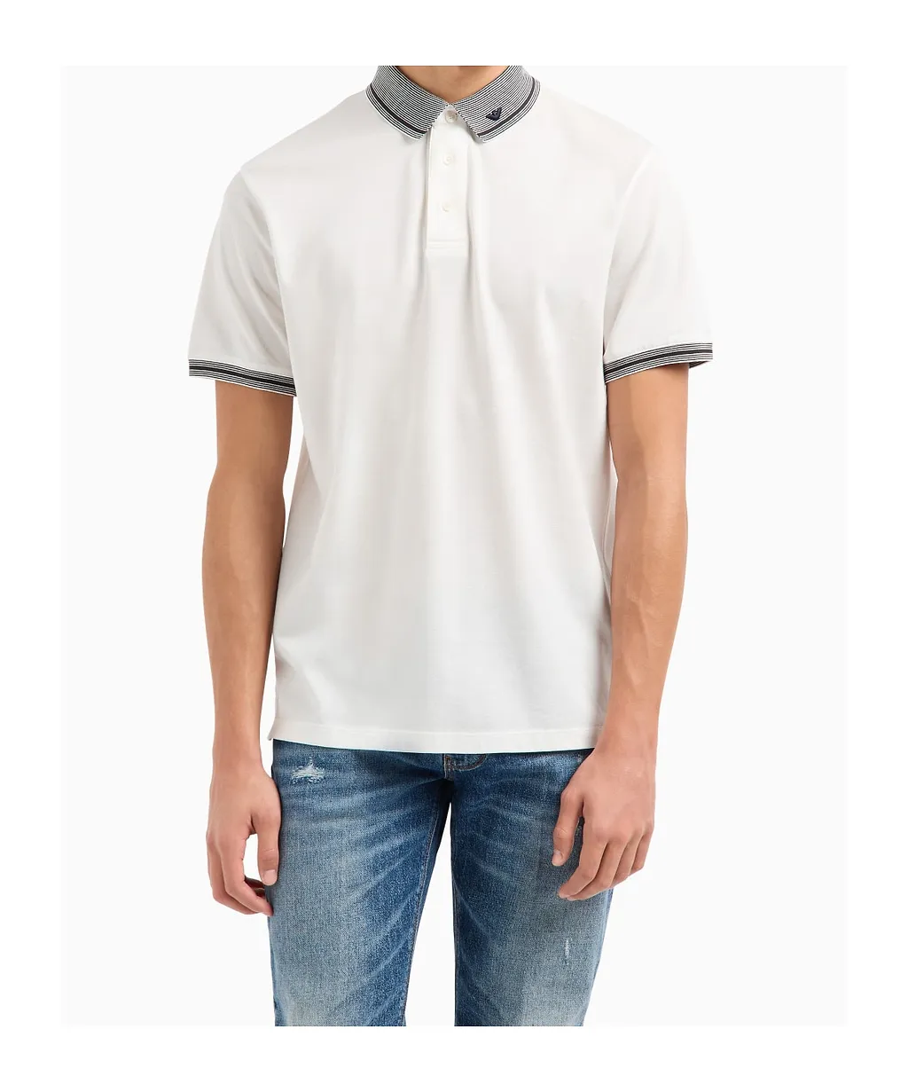 Emporio Armani Piped Collar Piqué Polo Shirt