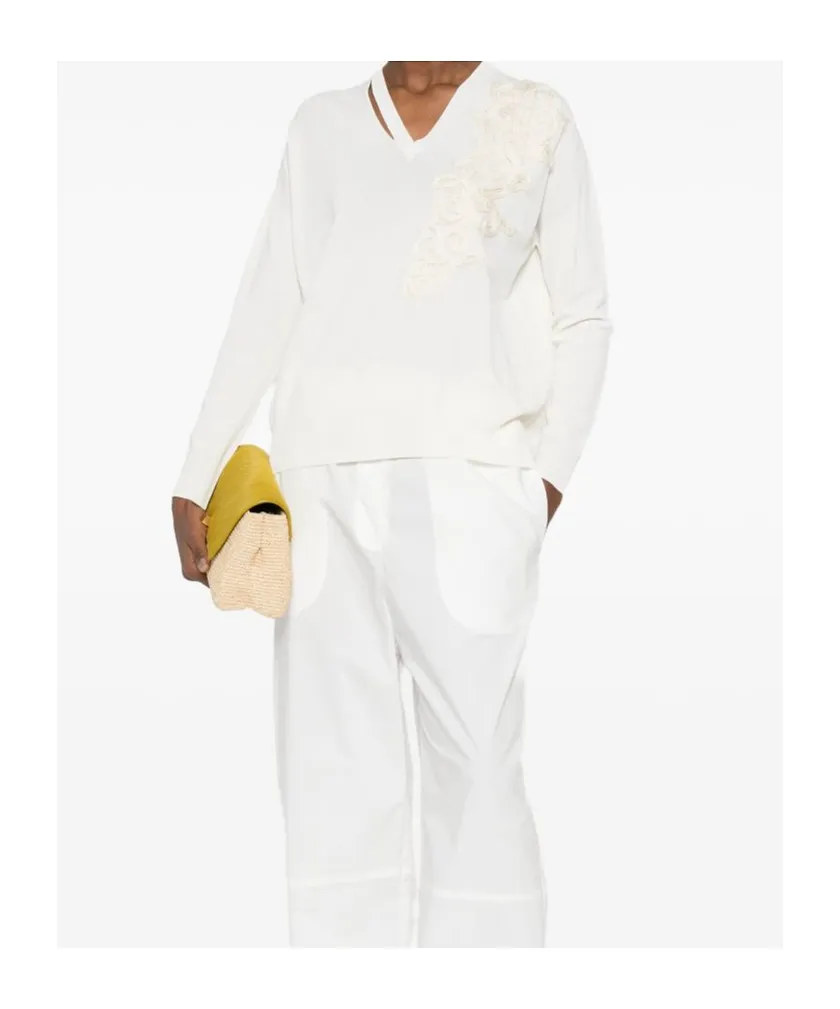 Ermanno Firenze Floral-Embroidered V-Neck Sweater