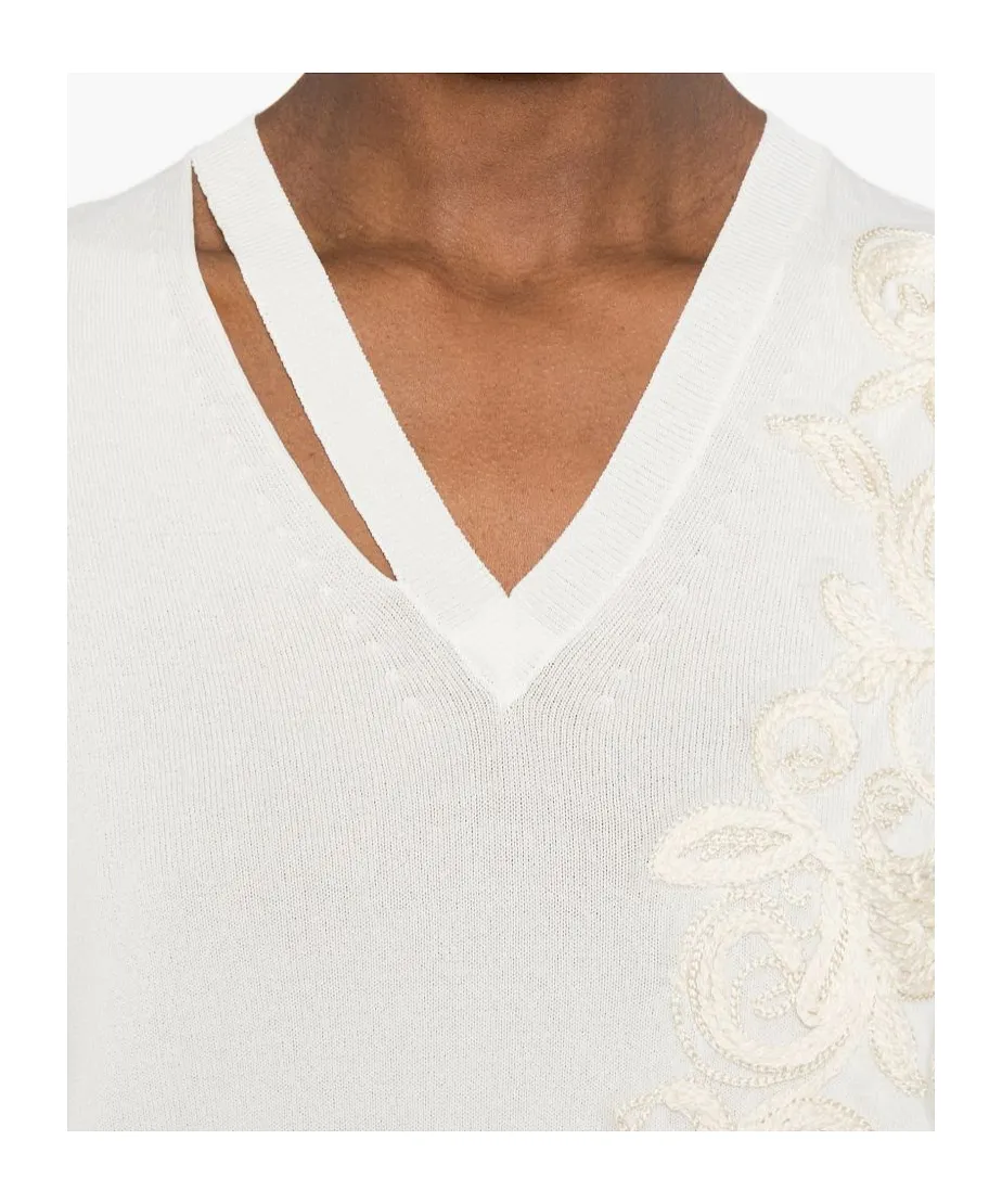 Ermanno Firenze Floral-Embroidered V-Neck Sweater