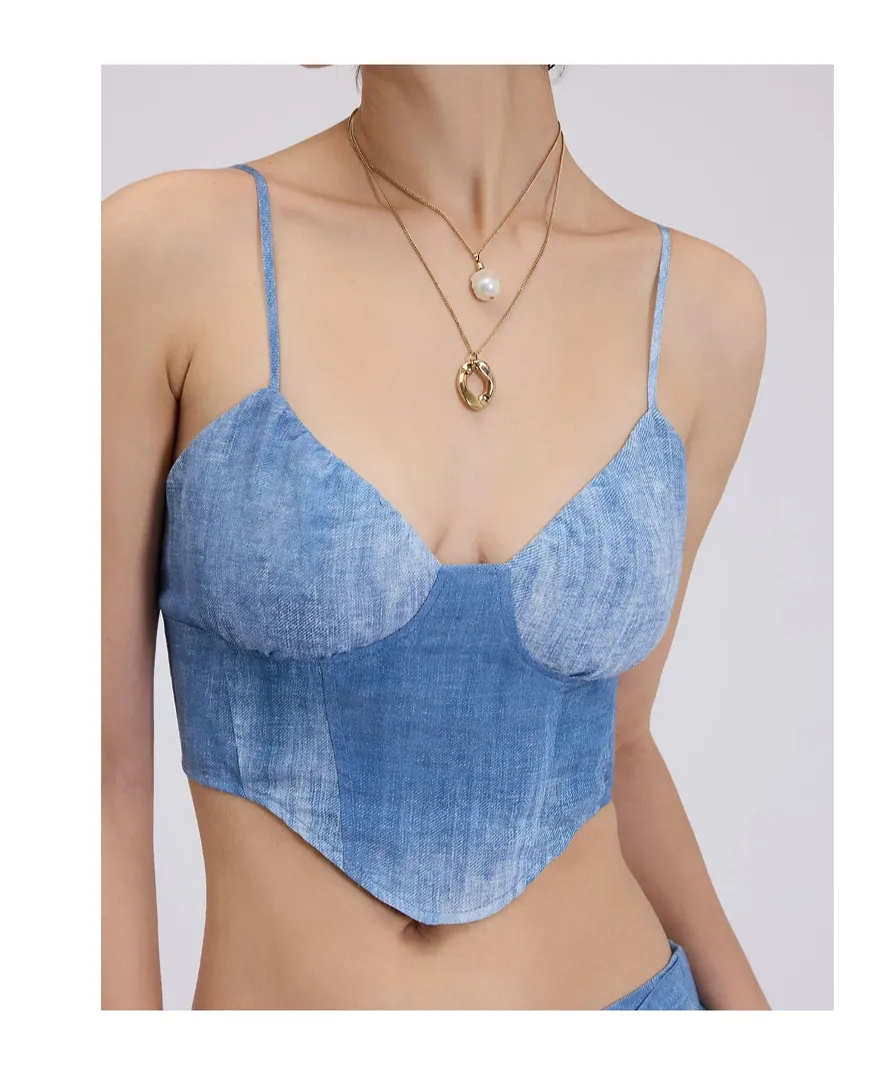 Denim Print Top