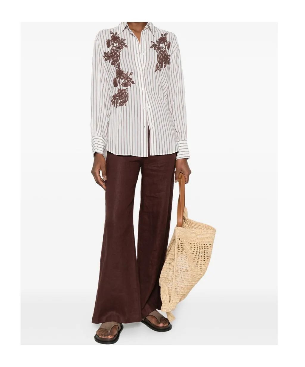 Floral-Embroidered Striped Shirt