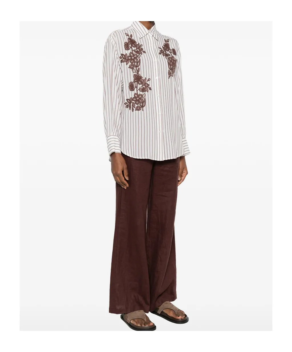 Floral-Embroidered Striped Shirt