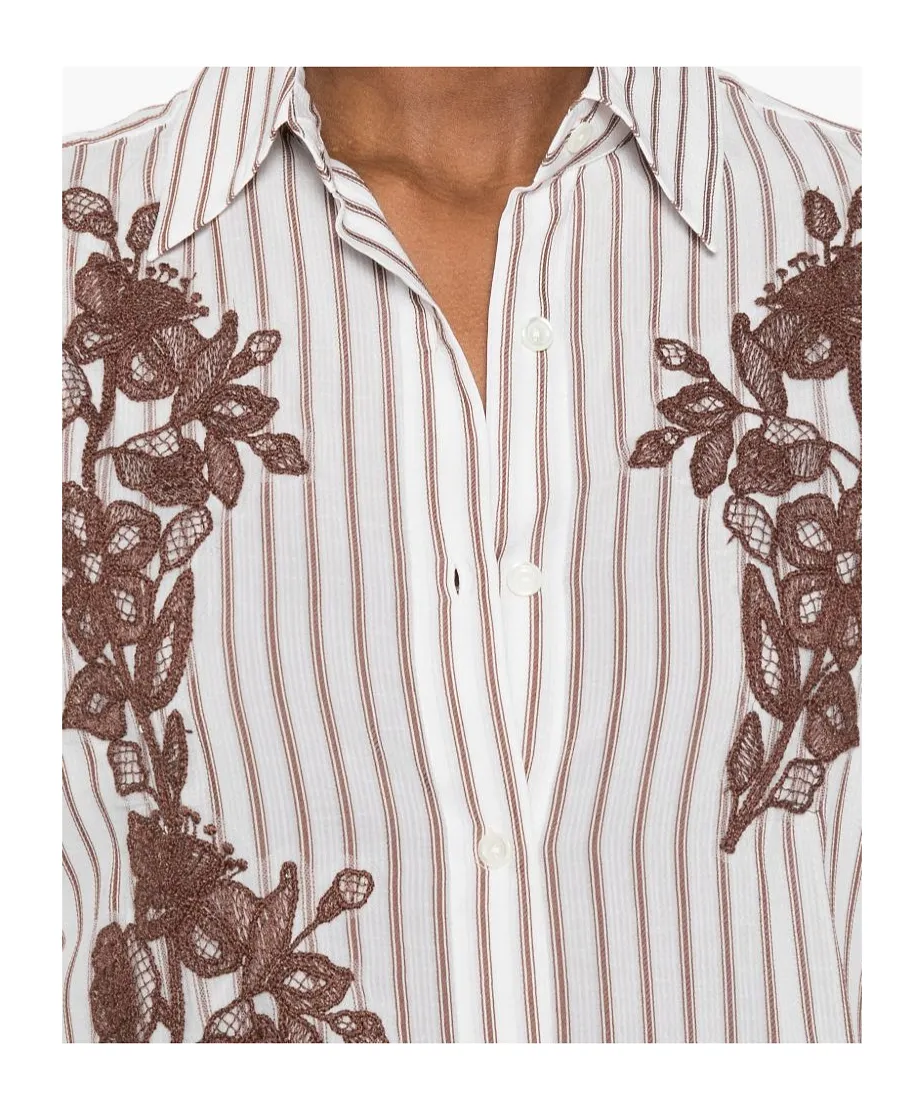 Floral-Embroidered Striped Shirt