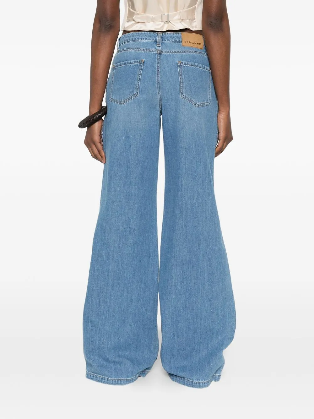 Ermanno Firenze Floral Embroidered Wide-Leg Jeans