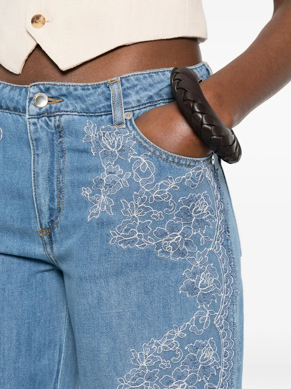Ermanno Firenze Floral Embroidered Wide-Leg Jeans