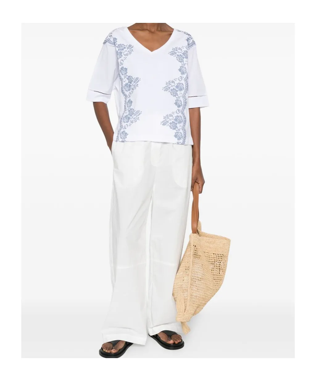 Ermanno Firenze Floral Embroidered V-Neck T-Shirt