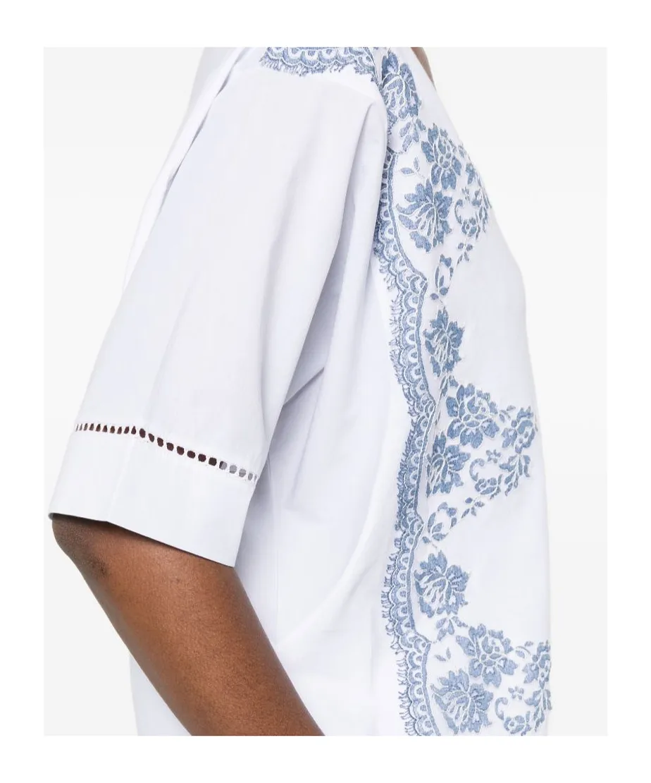 Ermanno Firenze Floral Embroidered V-Neck T-Shirt