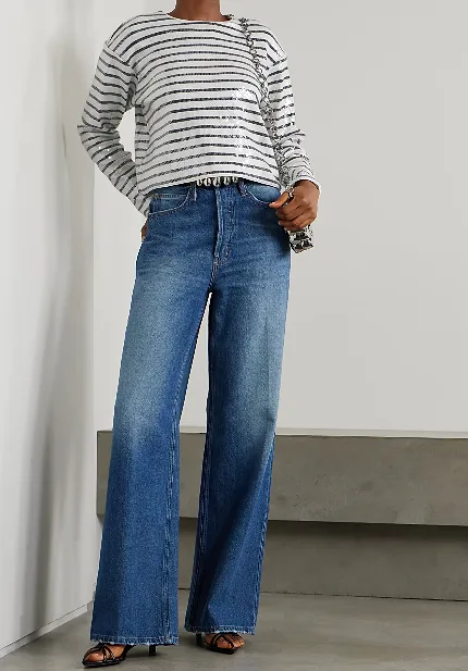 Pleated Sequined Striped Sweater