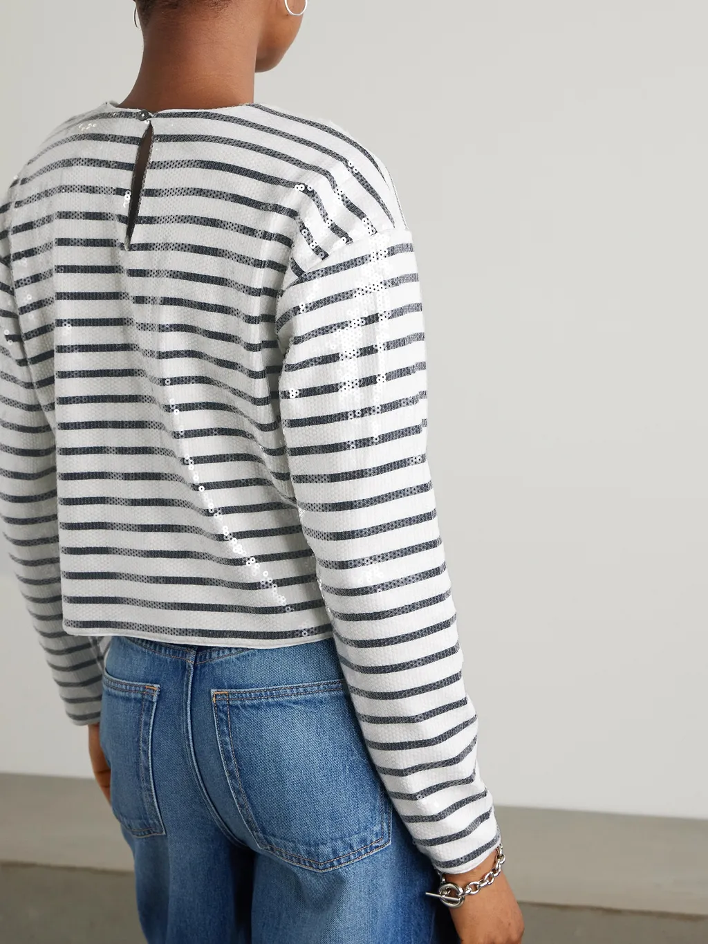 Pleated Sequined Striped Sweater
