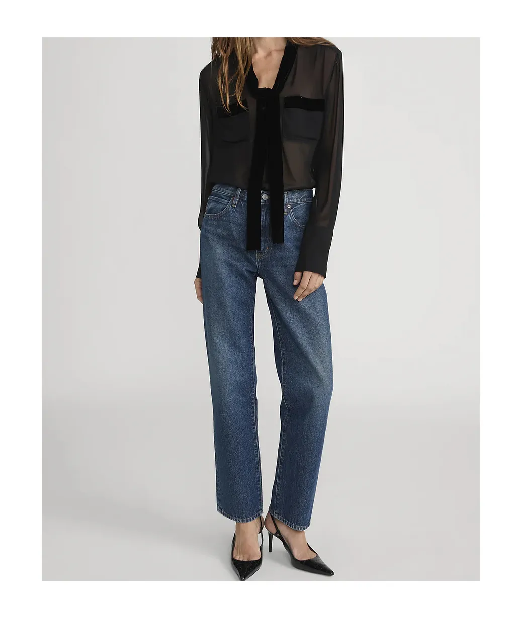 Frame Velvet Trim Modern Tie Blouse