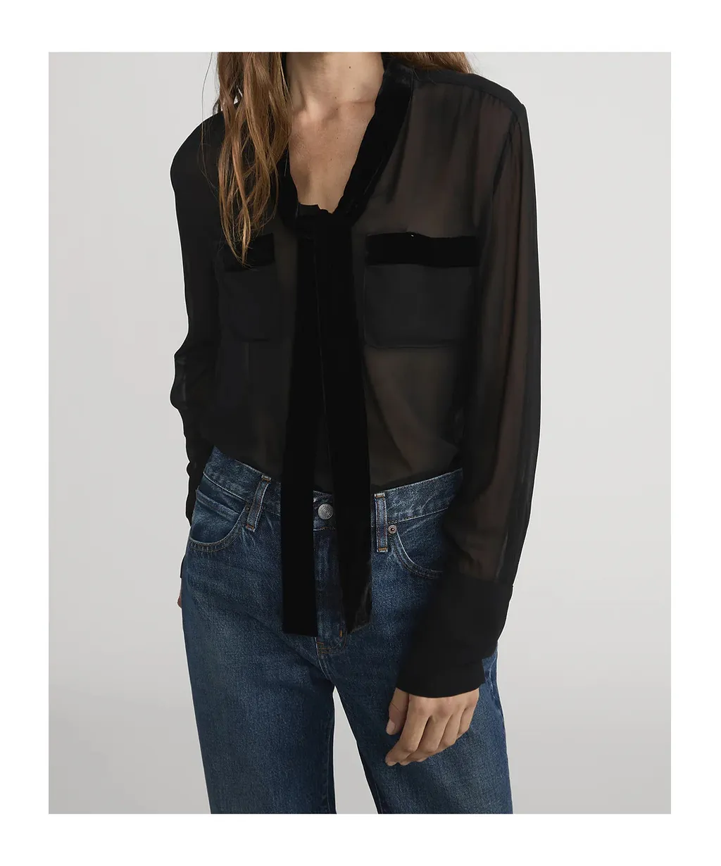 Frame Velvet Trim Modern Tie Blouse
