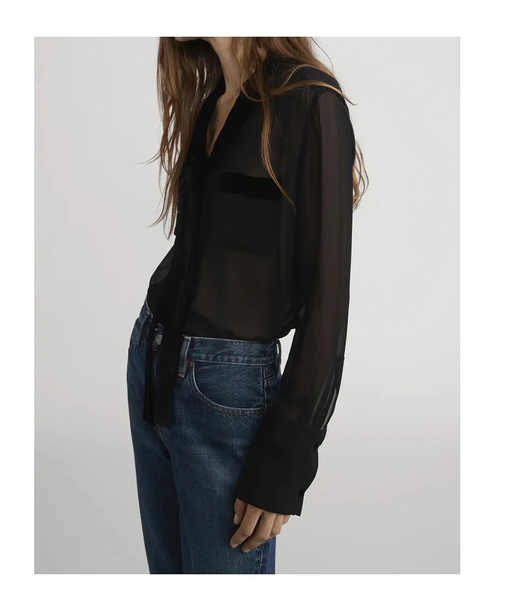 Frame Velvet Trim Modern Tie Blouse