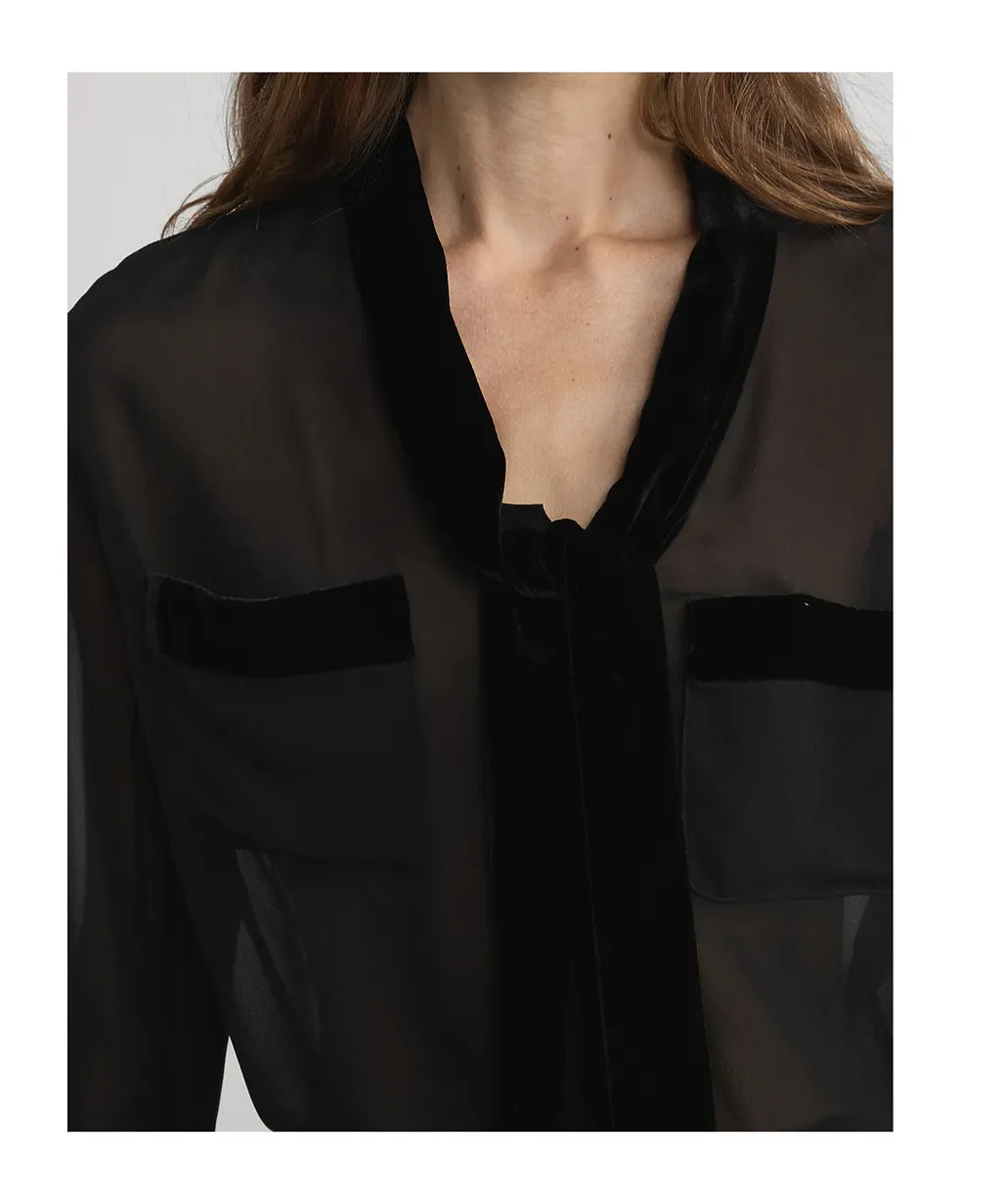 Frame Velvet Trim Modern Tie Blouse