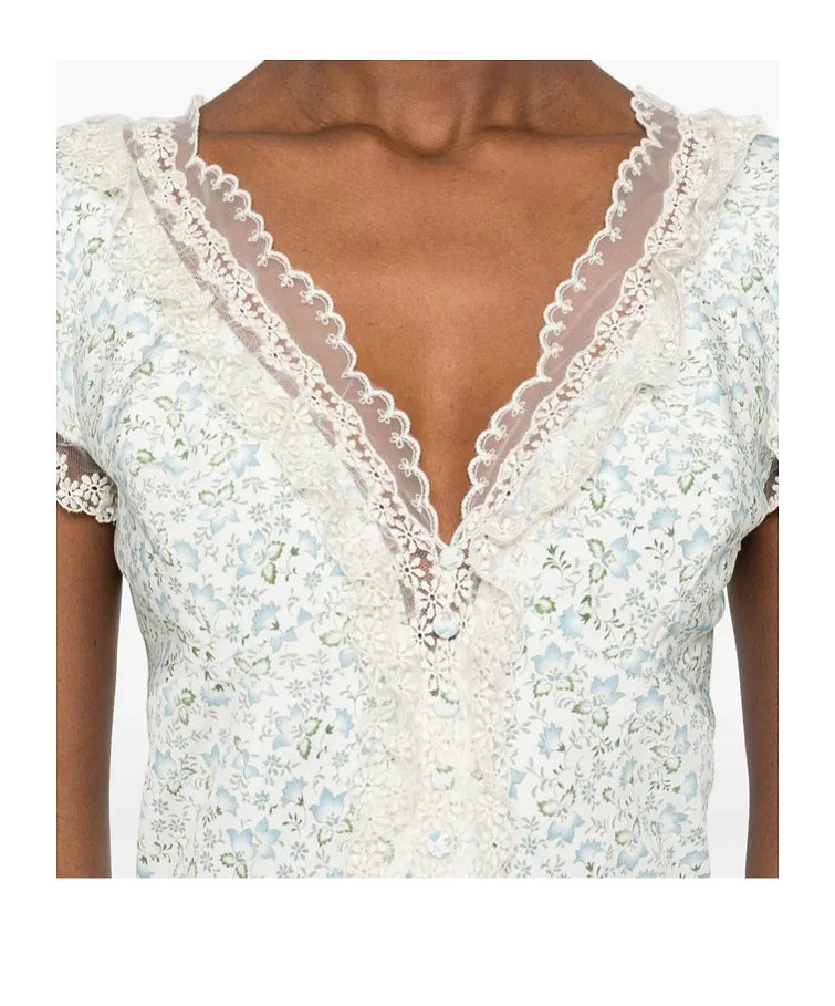 Floral-Pattern Lace-Trim Dress