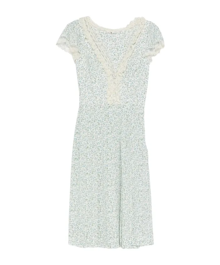 Floral-Pattern Lace-Trim Dress