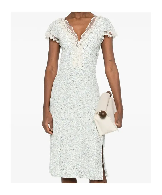 Floral-Pattern Lace-Trim Dress