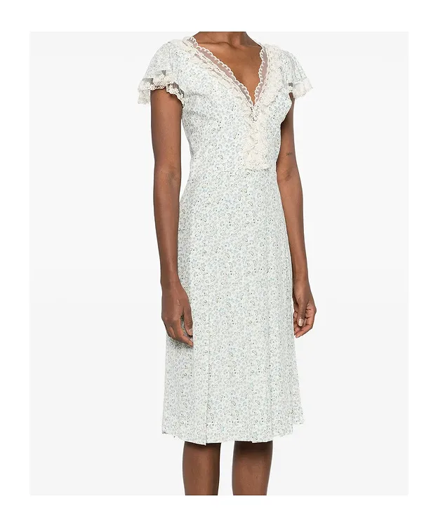 Floral-Pattern Lace-Trim Dress