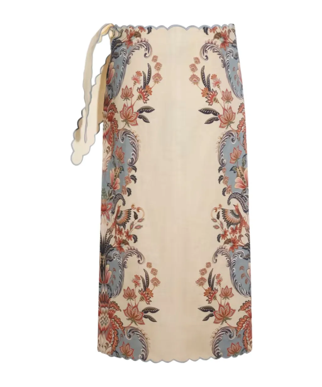 Farm Rio Scalloped Floral Wrap Skirt