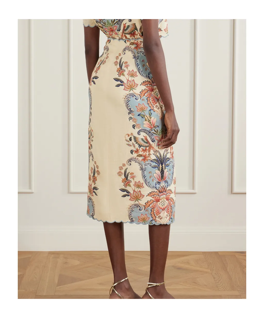 Farm Rio Scalloped Floral Wrap Skirt