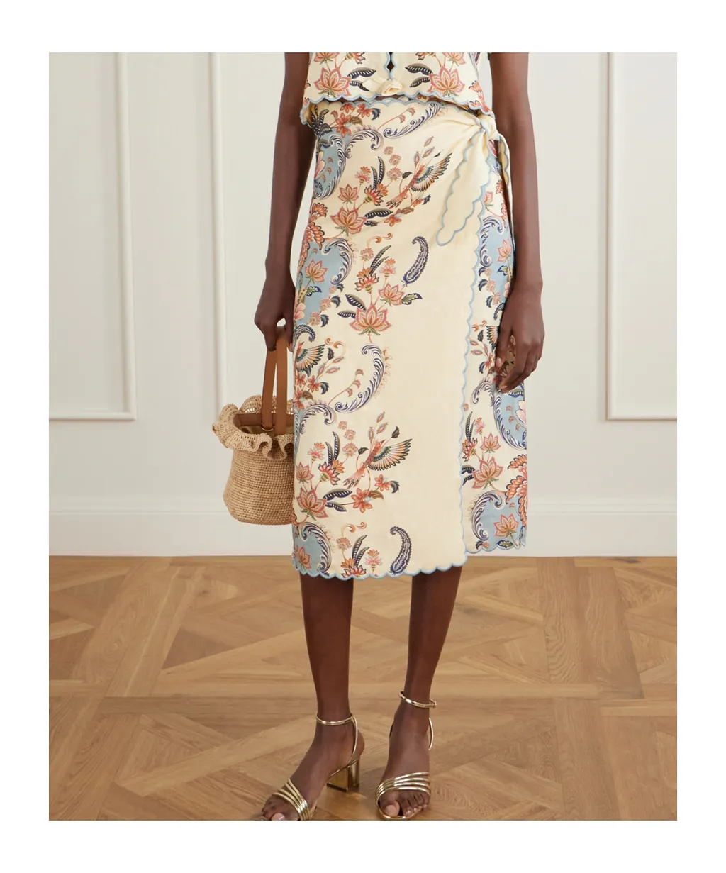 Farm Rio Scalloped Floral Wrap Skirt