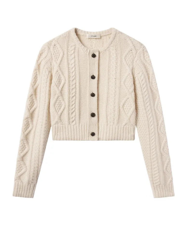 Frame Cable-Knit Button Cardigan