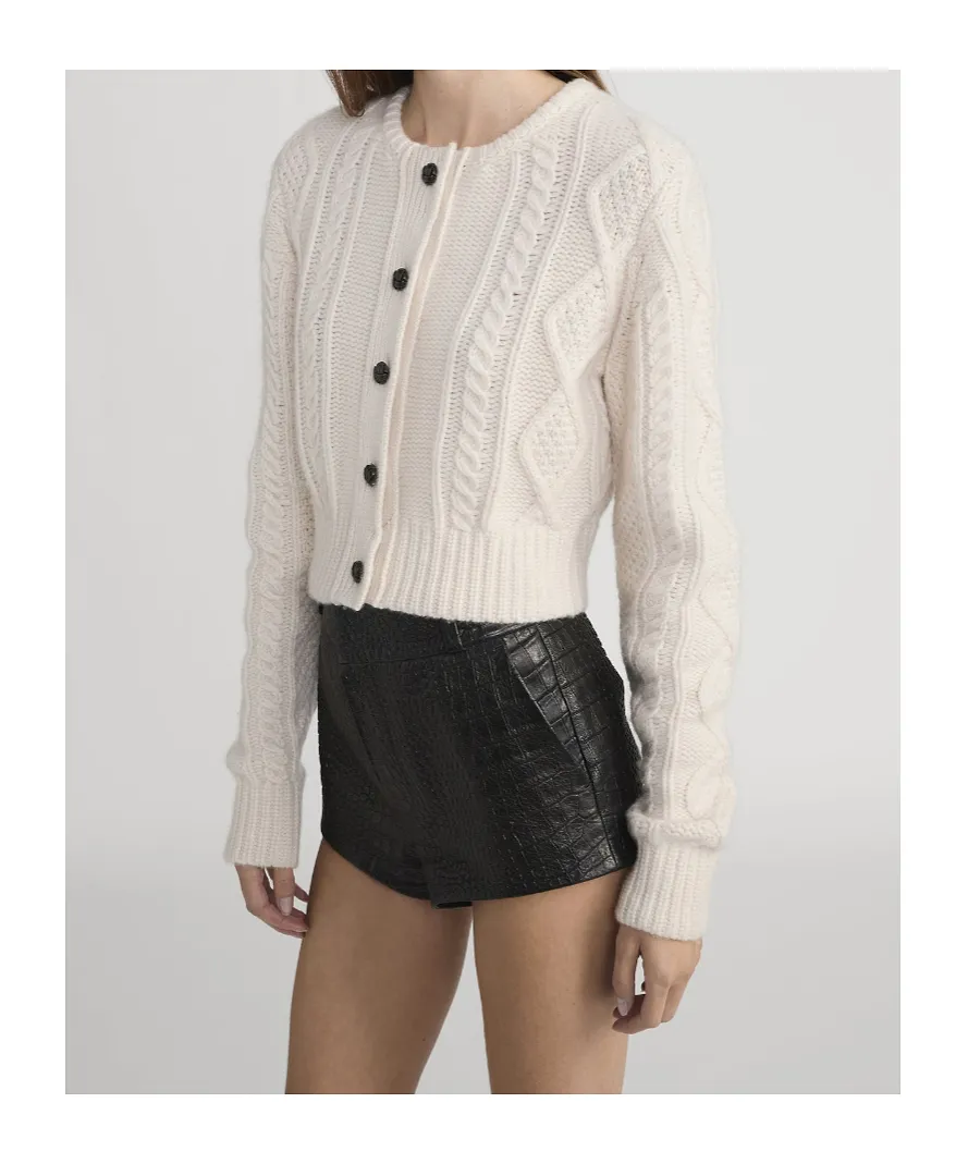 Frame Cable-Knit Button Cardigan