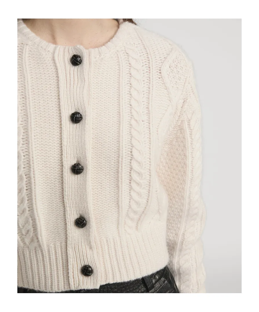Frame Cable-Knit Button Cardigan