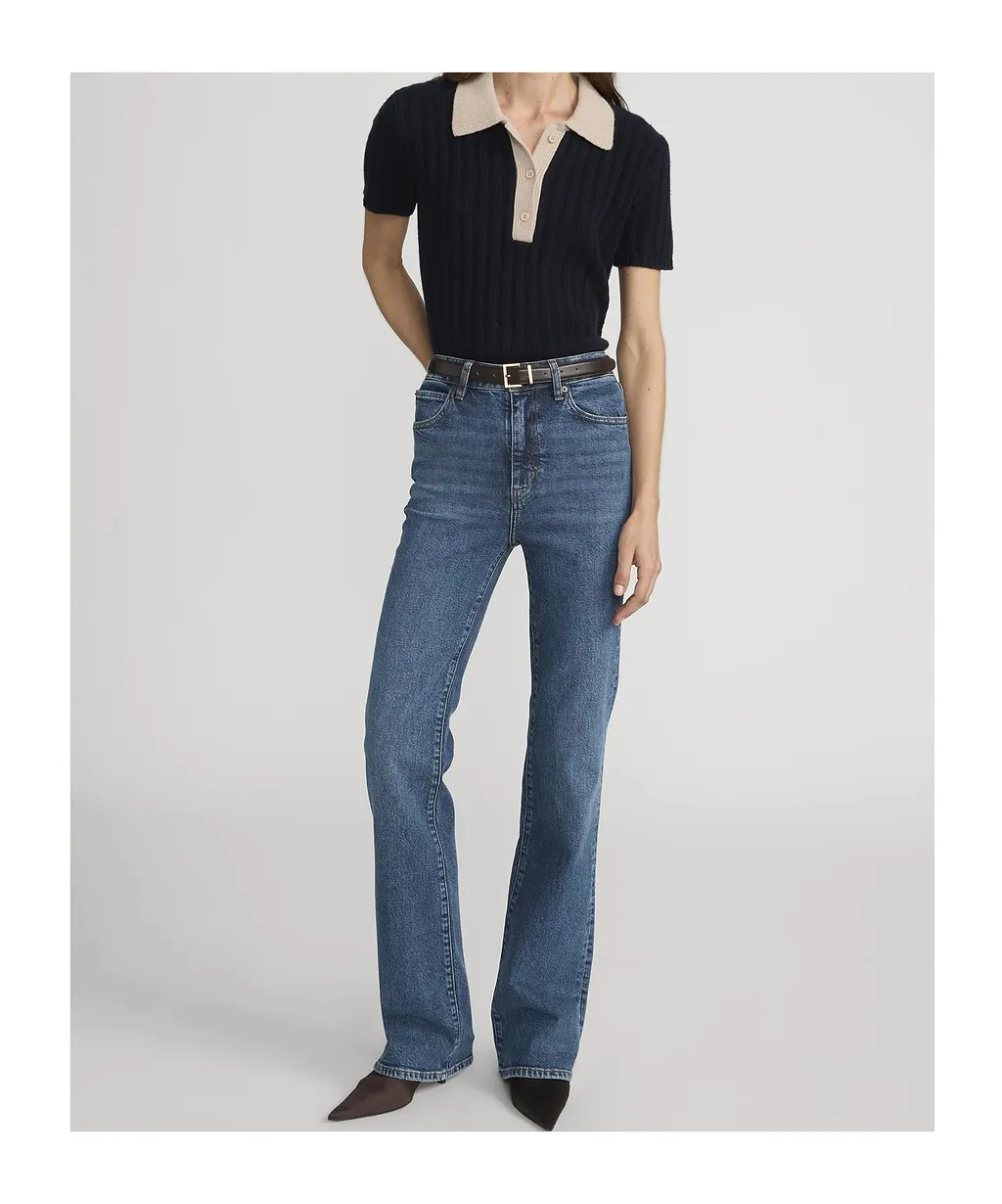 Frame Ribbed Short-Sleeve Polo Knitted Top
