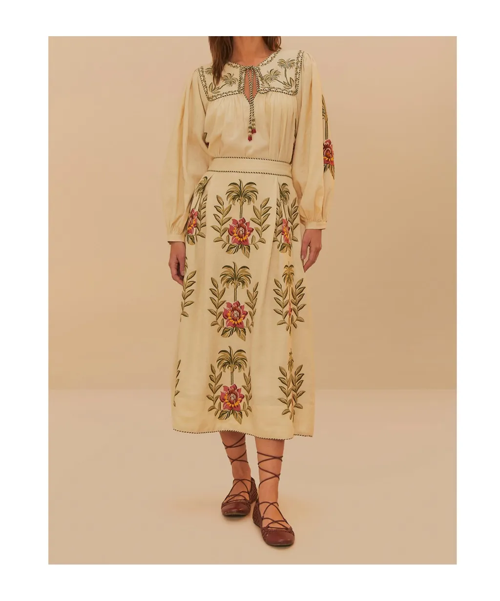Farm Rio Tropical Embroidered Maxi Skirt