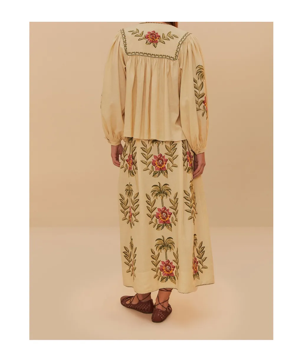 Farm Rio Tropical Embroidered Maxi Skirt