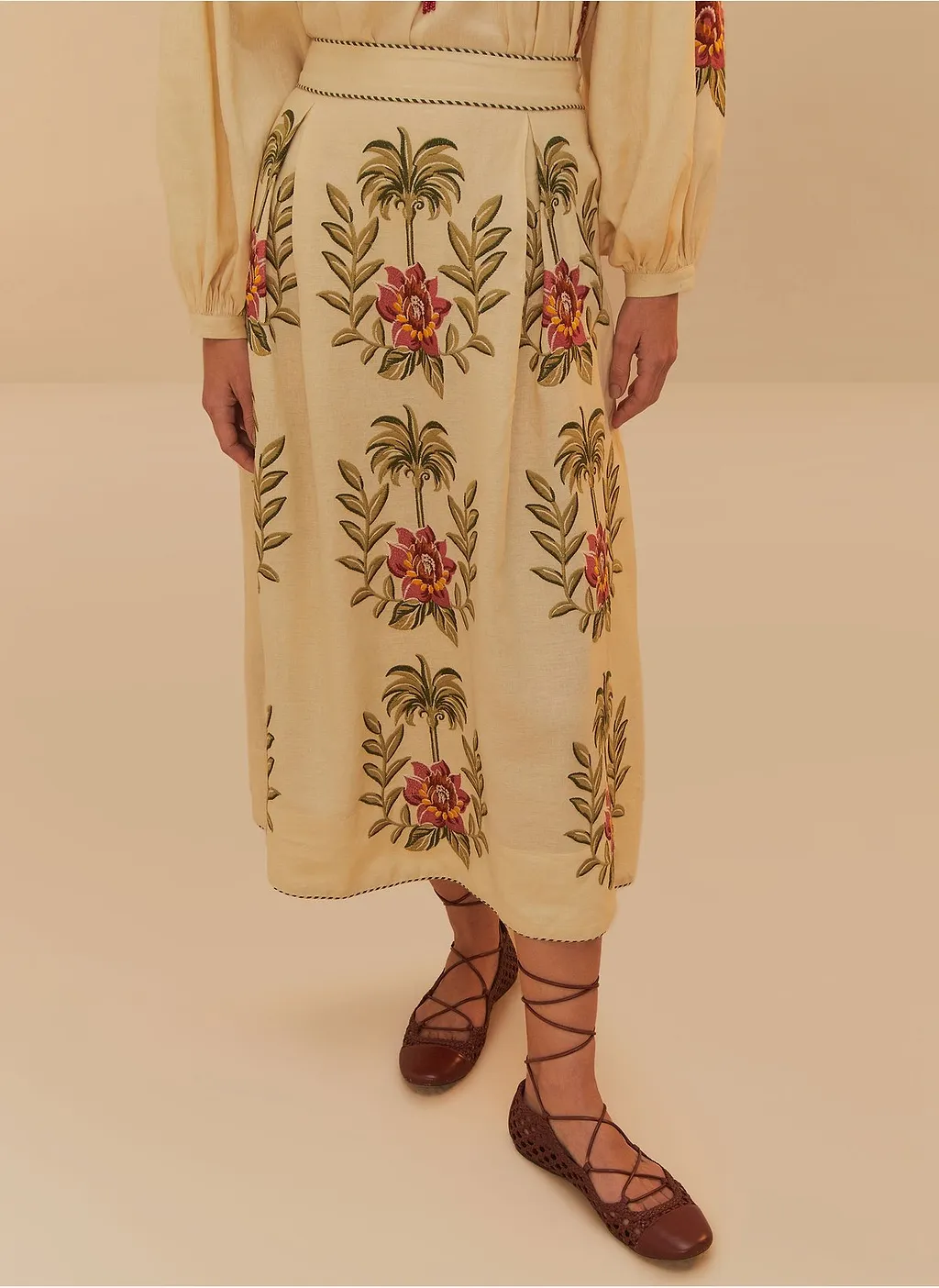 Farm Rio Tropical Embroidered Maxi Skirt