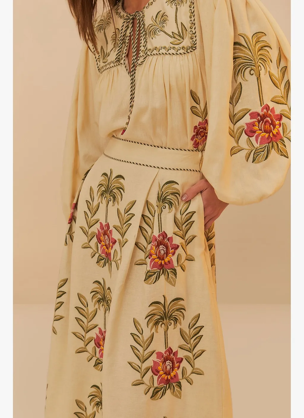 Farm Rio Tropical Embroidered Maxi Skirt