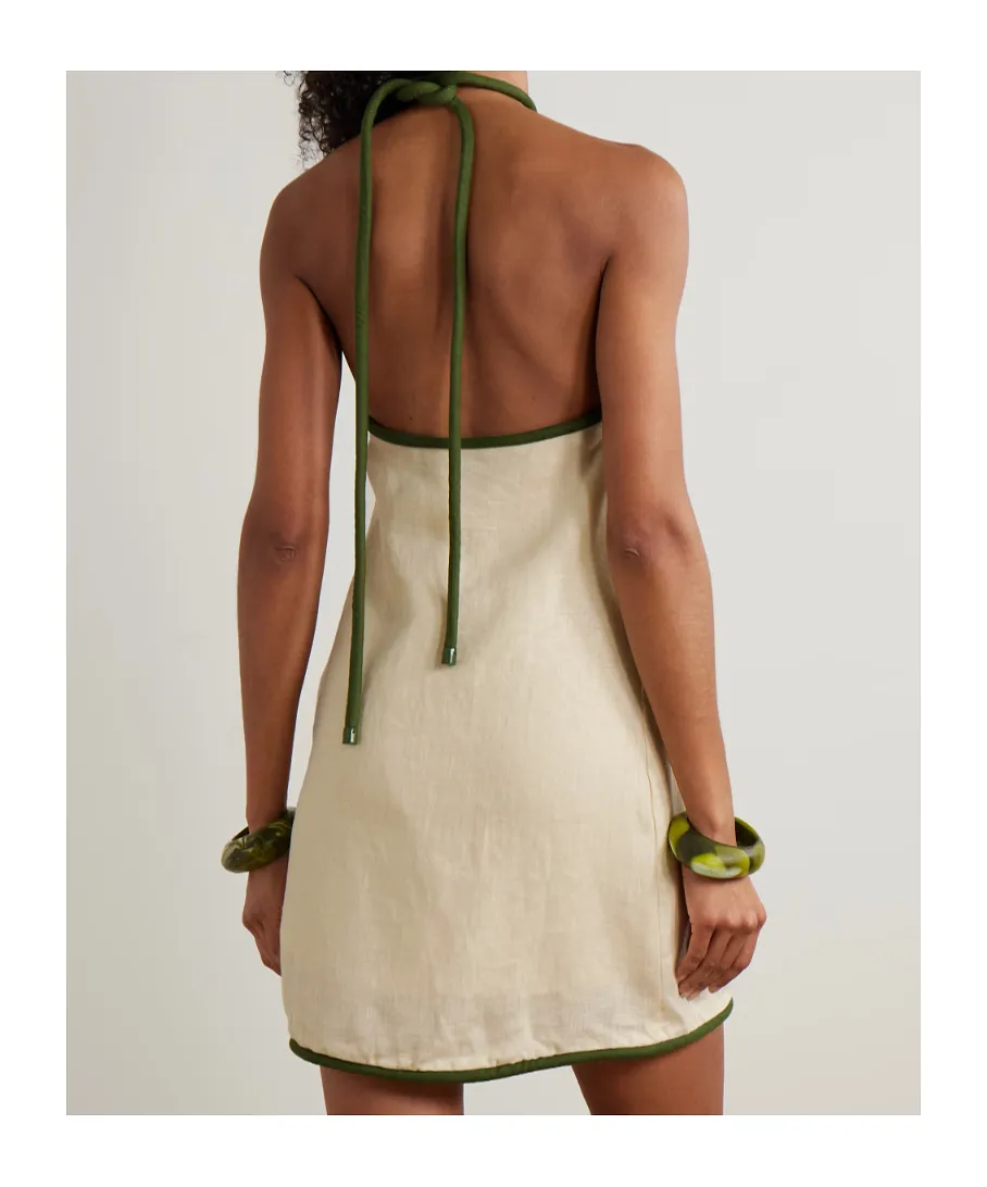 Farm Rio Tree-Embroidered Halterneck Mini Dress