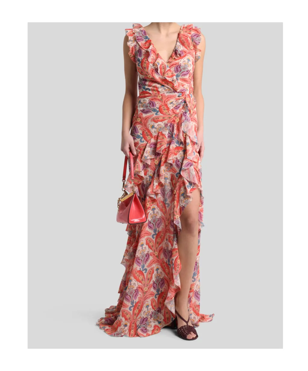 Etro Floral Printed Ruffled Sleeveless Dress