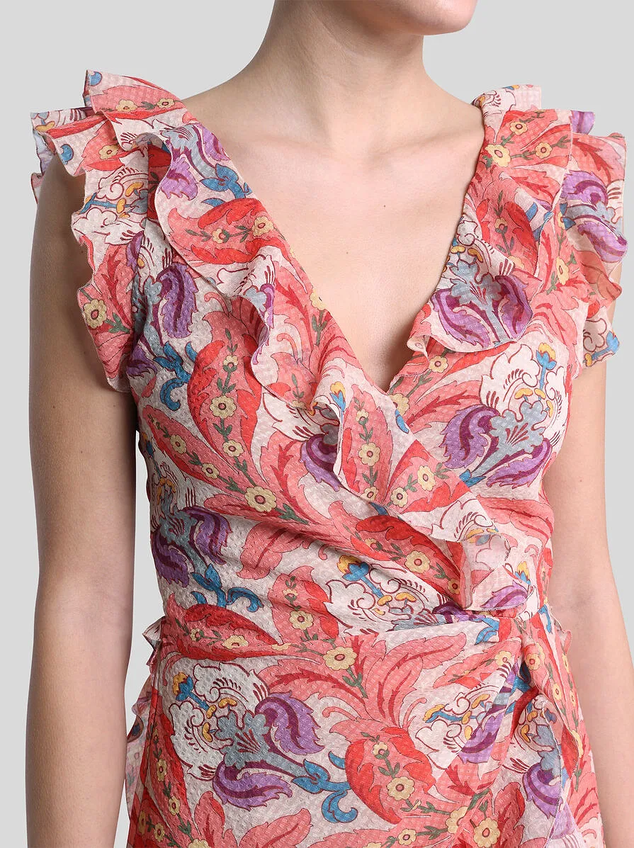 Etro Floral Printed Ruffled Sleeveless Dress