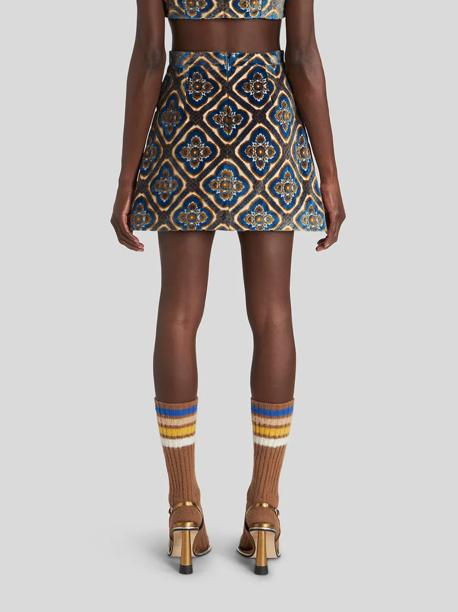 Etro Graphic Printed A-Line Mini Velvet Skirt