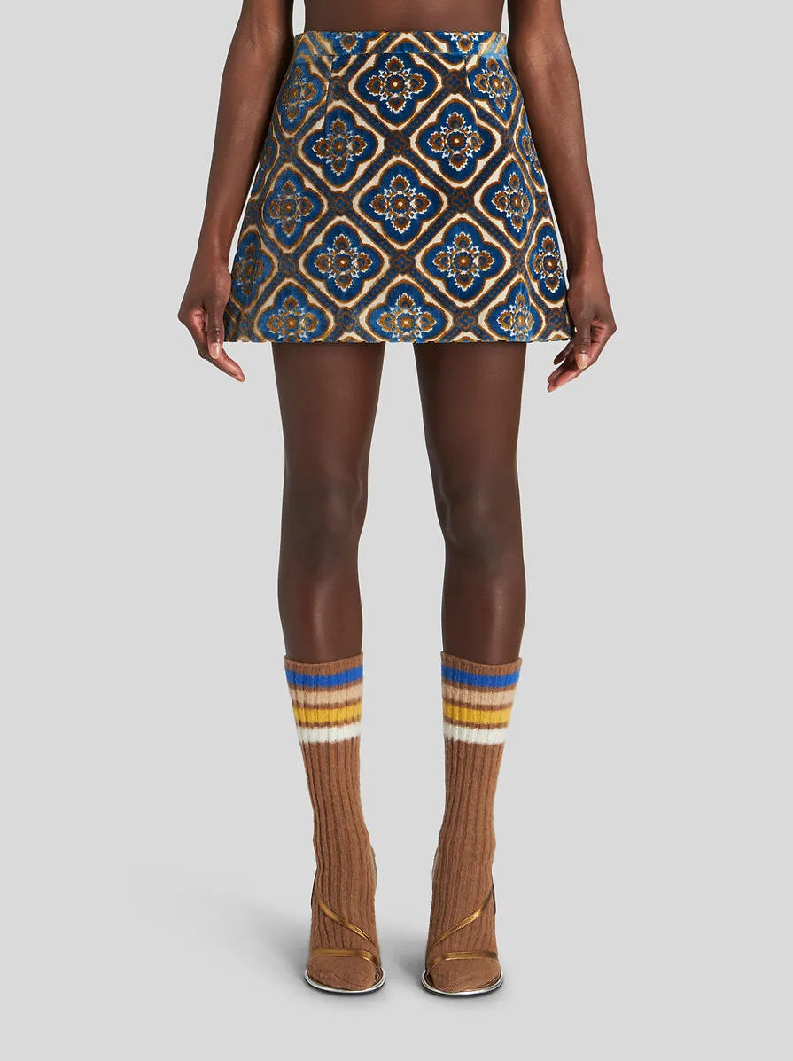Etro Graphic Printed A-Line Mini Velvet Skirt