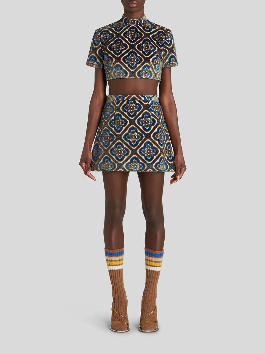 Etro Graphic Printed A-Line Mini Velvet Skirt